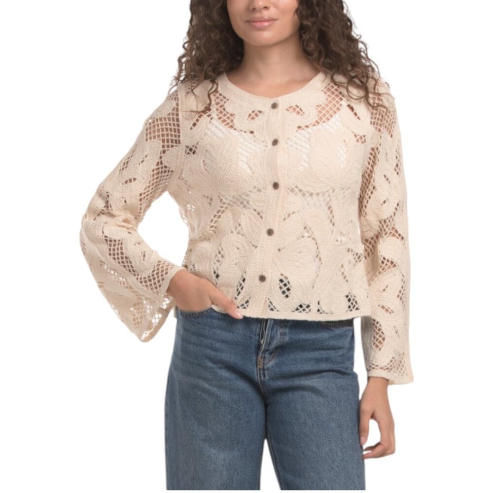 ULTRA PINK Floral Crochet Cardigan